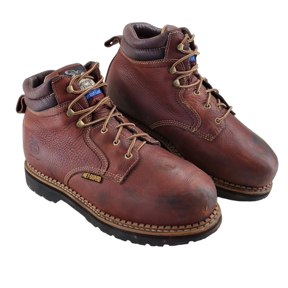 Georgie Boots Work Safety Shoes Men 12 M Brown Leather Metguard ASTM Performance
